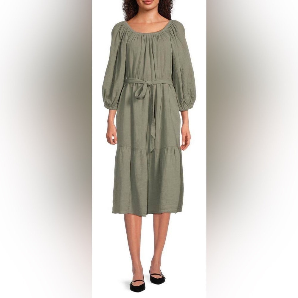 Tommy Bahama Island Gauze Coral Isley Ots Waist Tie Midi-Dress Small